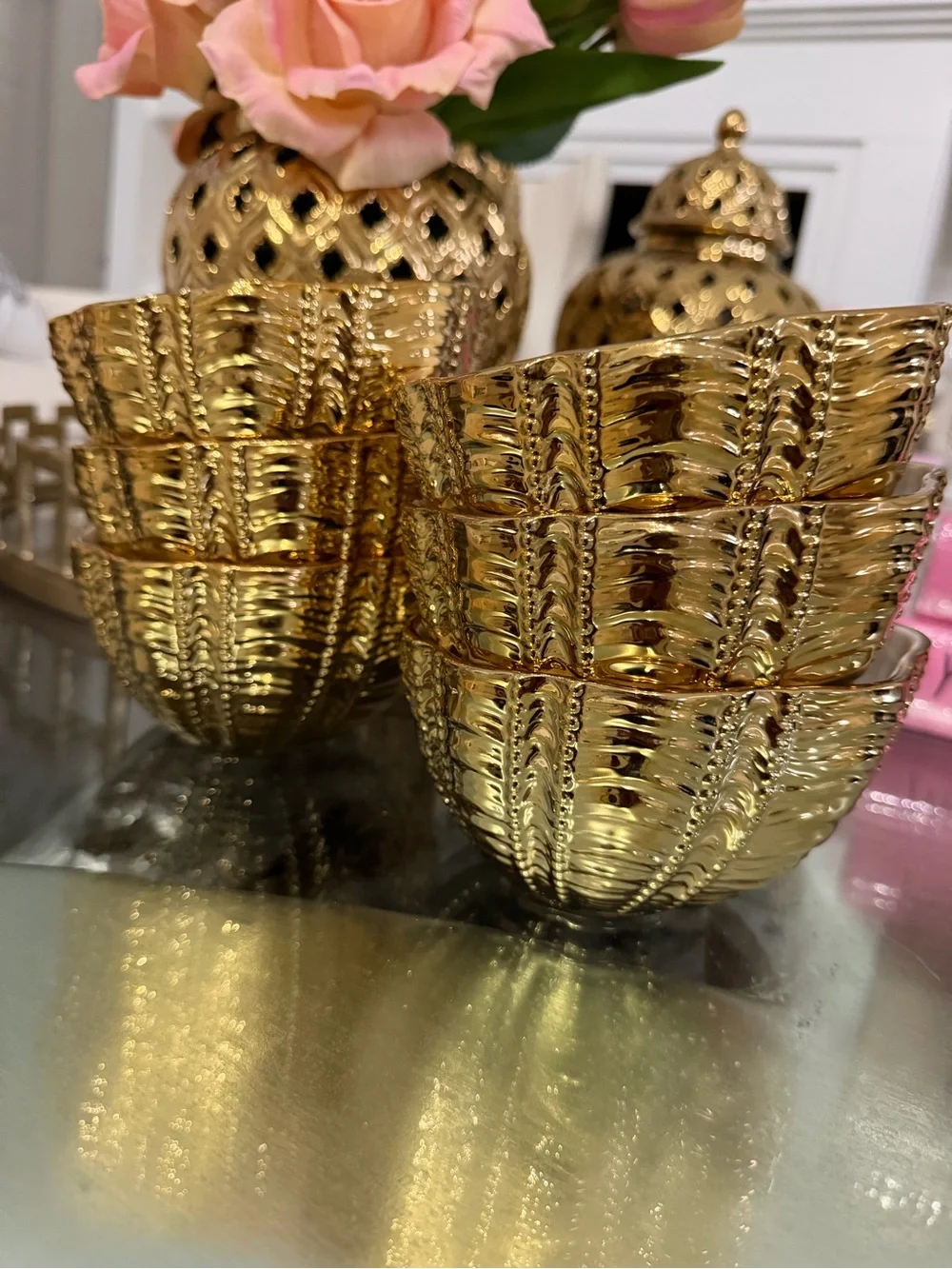 Set of 6 Elegant Gold Ceramic Serving Bowl Fable Aura Bowl, 5.5